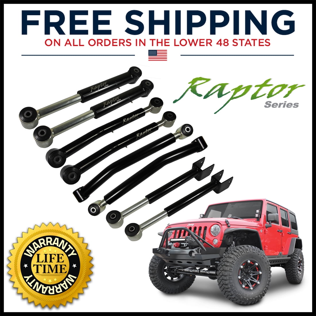 Raptor 170107-429800 Adjustable Control Arm Full Kit Fits 07-18 Wrangler (JK)  