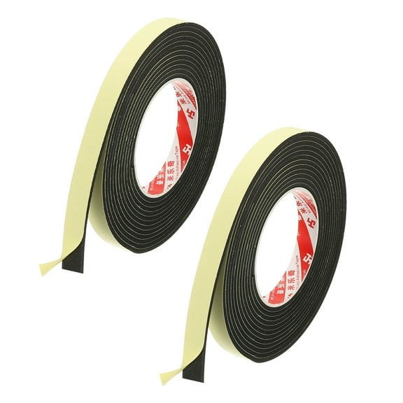 5/8 Inch x 16.4 Ft Weather Stripping Door Seal Strip, 2 Roll 3mm Thick EVA Self Adhesive Foam Seal Tape for Door Window Insulation, Black