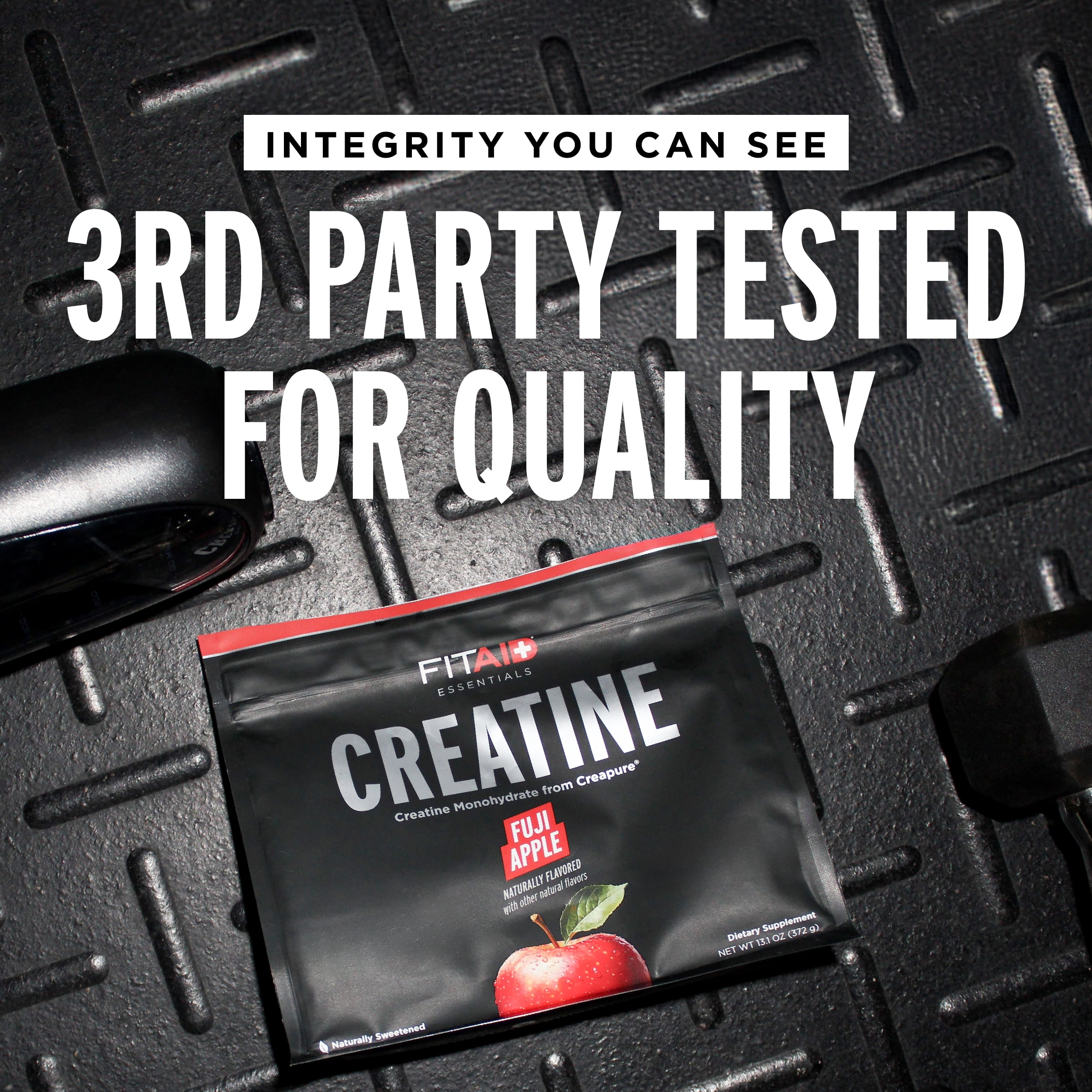 FITAID Essentials Creatine Powder Fuji Apple, CreaPure Creatine Monohydrate, ATP Production for Weightlifting, Cycling, Zero Sugar, Smooth-Mixing, Easy on Stomach, Resealable, 60 Servings
