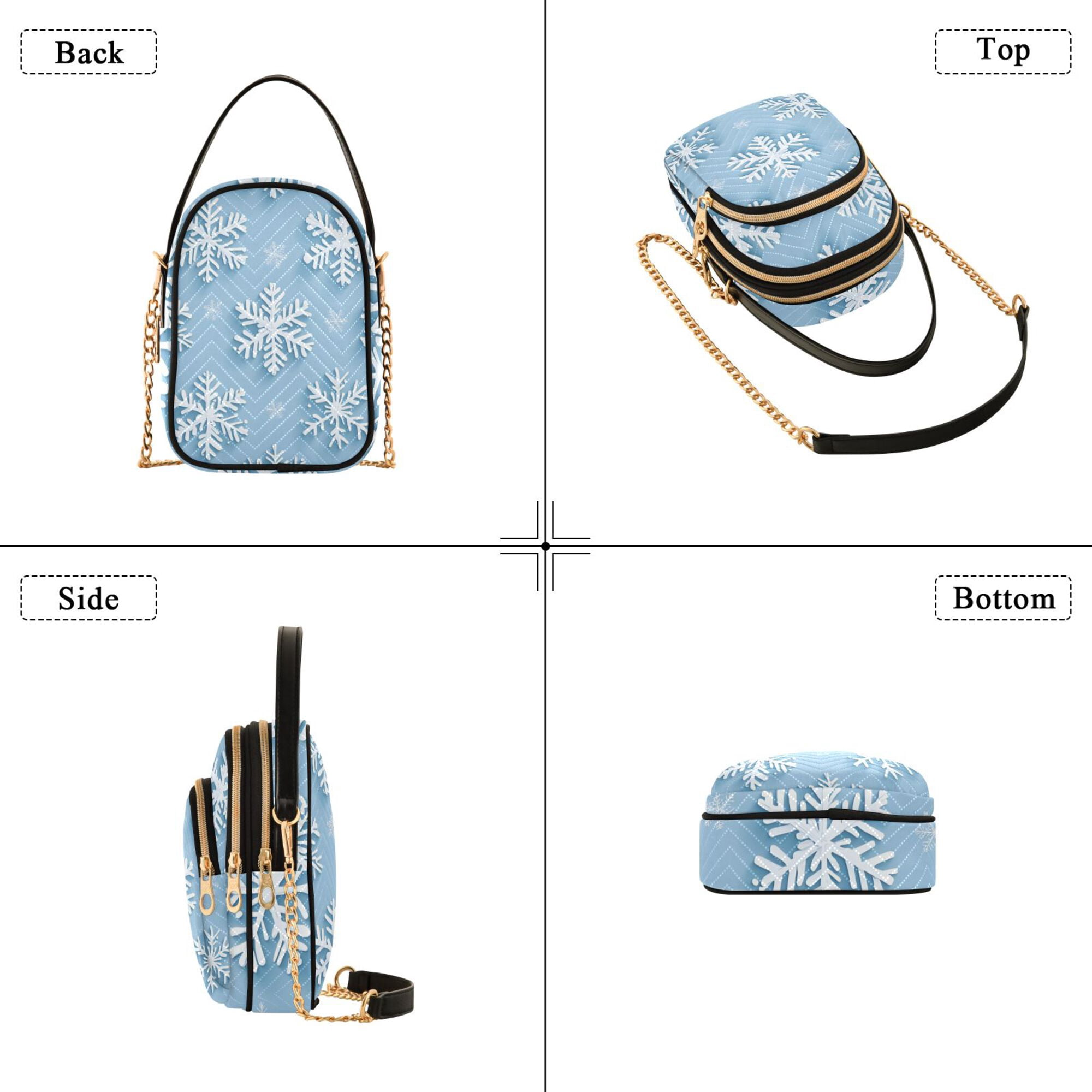 FORMRS Crossbody Bag for Women Quilted Travel Shoulder Cell Phone Purse with Chain Strap Handbag, Blue Snowflake
