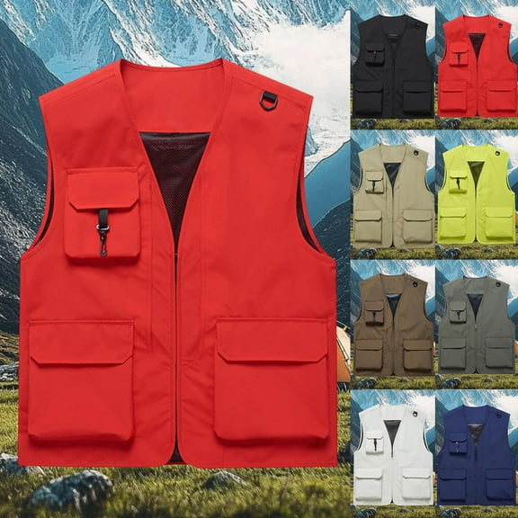 UVEASISHA Fishing Hiking Vests for Men Lightweight Outdoor Work Vest Big and Tall Quick Dry Cargo Vest Jacket Multi Pocket Casual Travel Jackets Army Green XXL