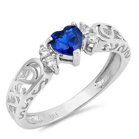 CHOOSE YOUR COLOR Blue Simulated Sapphire Heart Solitaire Ring New .925 Sterling Silver
