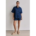 thumbnail image 4 of Womens 2 Piece Outfits Short Sleeve Button Down Crop Blue Jean Shirts High Waist Denim Shorts Sets Dark Blue XXL, 4 of 8