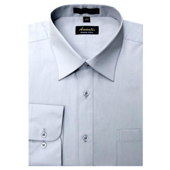 Amanti CL1010-17 1-2x34-35 Amanti Mens Wrinkle Free Silver Dress Shirt - Silver-17 1-2 x 34-35