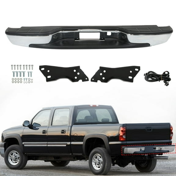Rear Bumper Chrome Steel w/License Plate 2496085 Replacement for Chevy Silverado GMC Sierra 1500 1999-2007