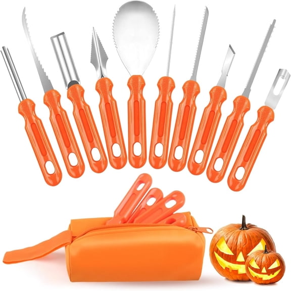 KOGITI Halloween Pumpkin Carving Kit, 10‑Piece Professional Pumpkin Carving Tools Set for Halloween Decorations Family DIY Craft