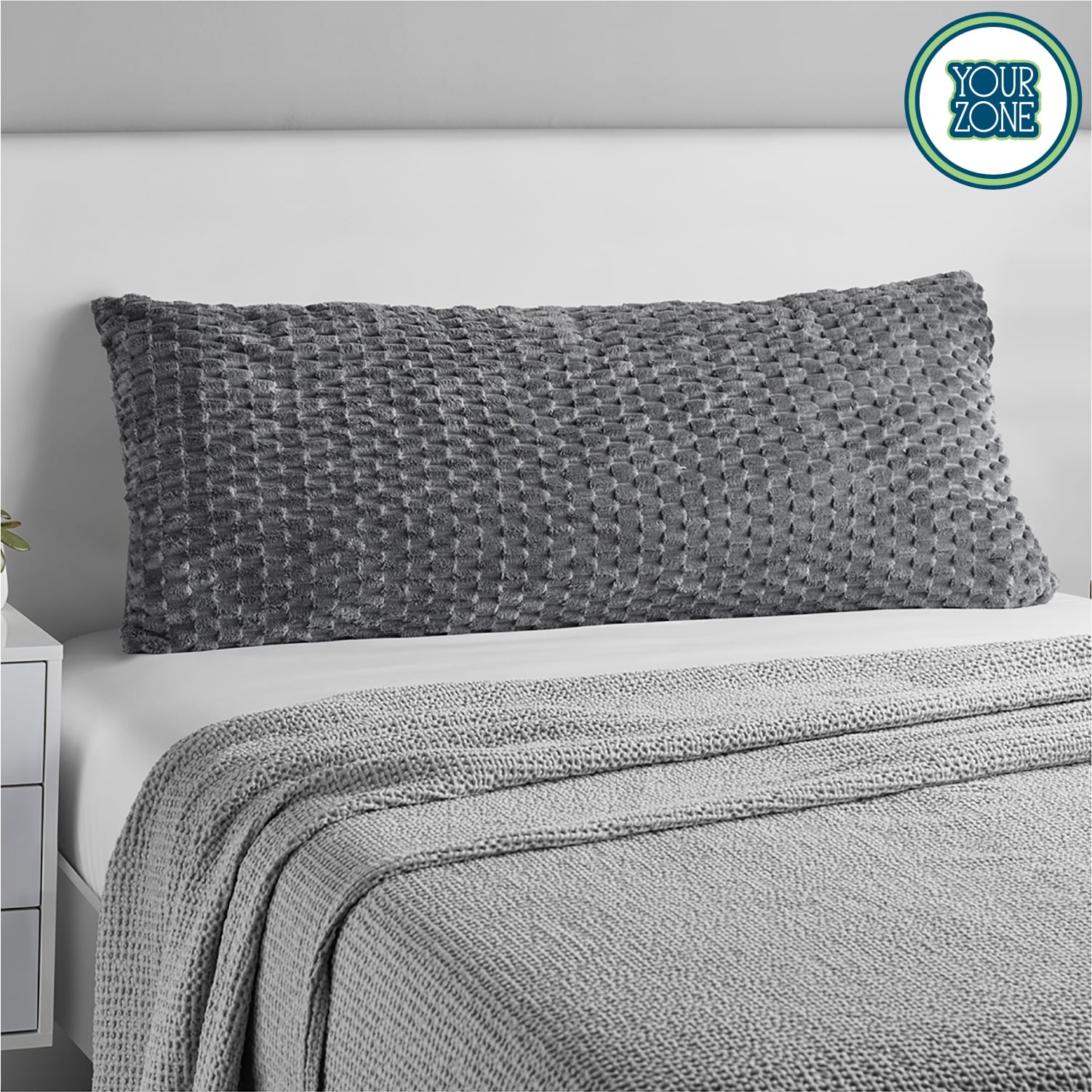 Your Zone Grey Textured Honeycomb Plush Body Pillow, 20" x 48"