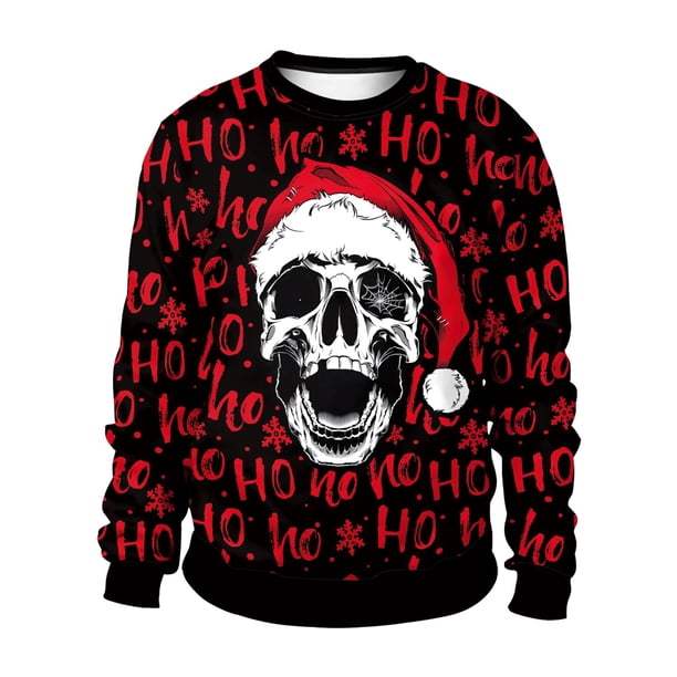 Chándal de cuello redondo para hombre, sudaderas Unisex con estampado de Calavera, ropa de calle de Navidad fea, ropa Vintage para hombre