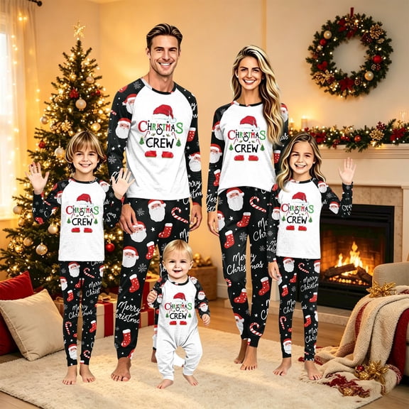 Lvotionpl 2026 Match Family Christmas Pjs, Matching Christmas Pajamas Long Sleeve Top & Pants Set Matching Holiday Family Pajama Xmas Sets
