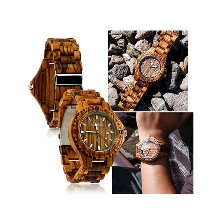 Nixon Wood Watch - Fashion Zebrawood Wood Wrist BambooWatch Night Vision Quartz Men's Wooden Wristwatch