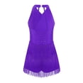 thumbnail image 2 of Riismen Kids Girls Rhinestones Latin Jazz Tango Rumba Samba Dance Dress Fringe Leotard Dress Purple 6, 2 of 5