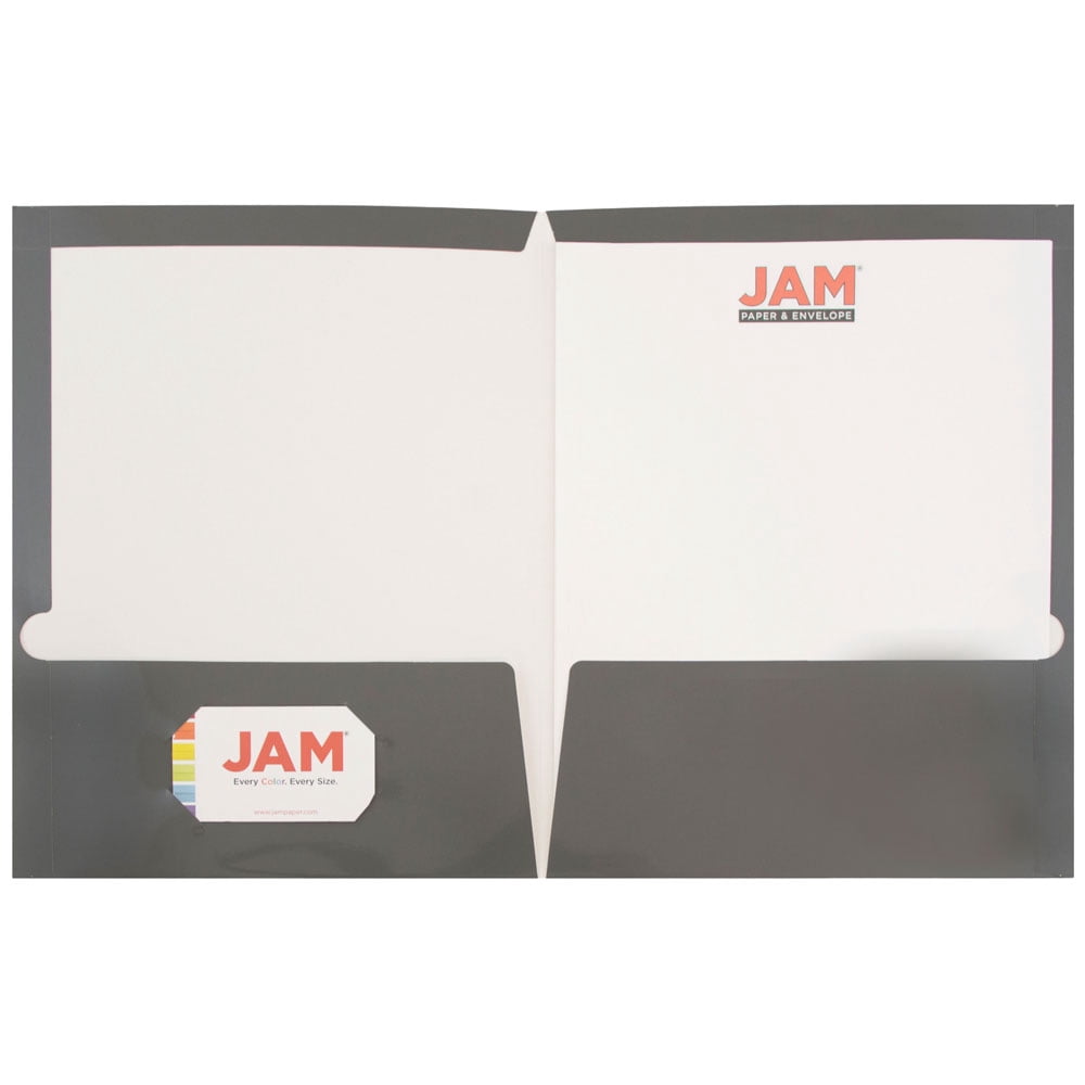 JAM Paper Glossy Two Pocket Folders, Gray, 50 per Pack