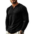 thumbnail image 2 of Men's Crew Neck Chest Pocket Long Sleeve Shirts Loose Fit Soft Breathable Solid Color Daily Casual Layering Top For Male, 2 of 8