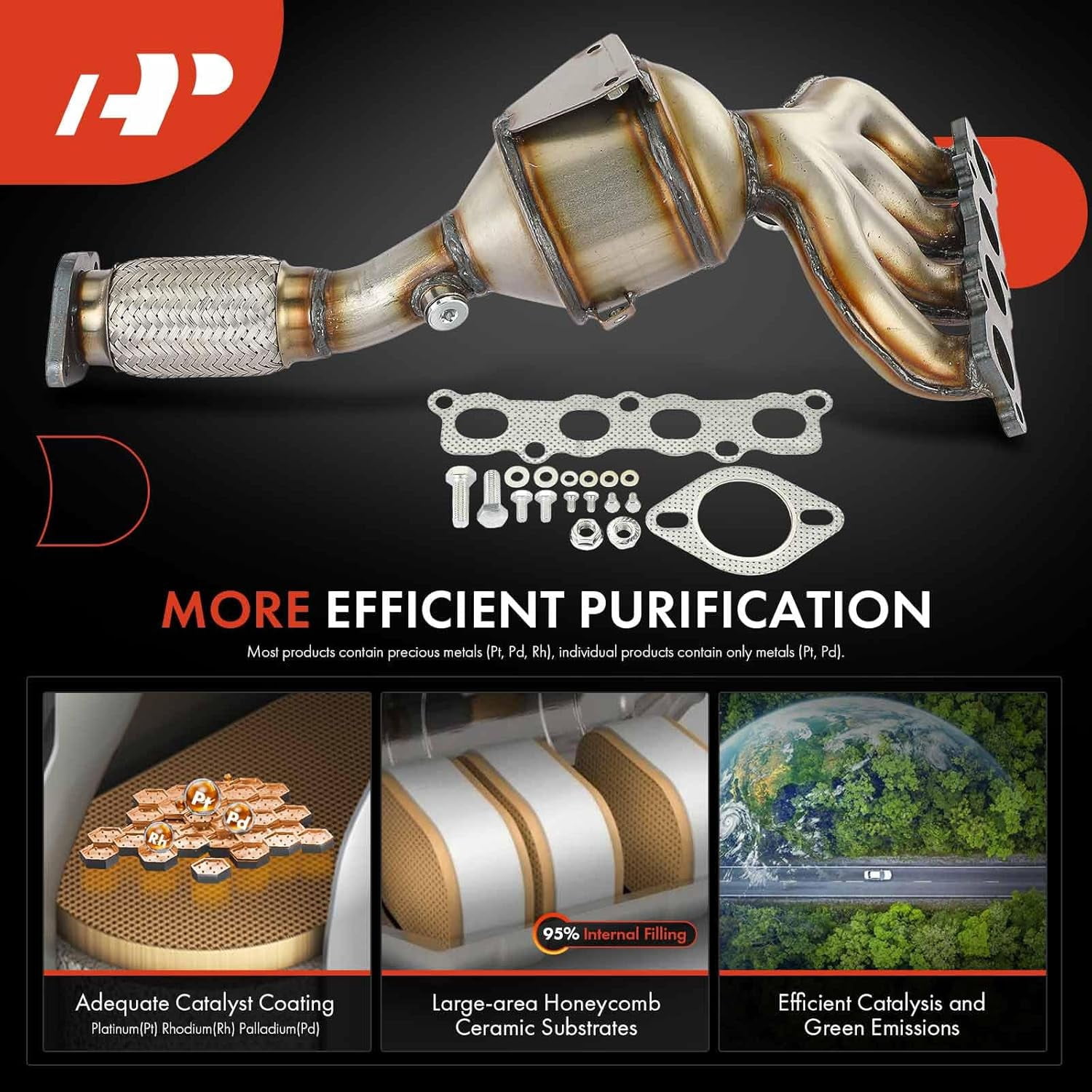 A-Premium Front Exhaust Manifold Catalytic Converter Kit Direct-Fit Compatible with Ford Fiesta 2011-2019, 1.6L, EPA Compliant