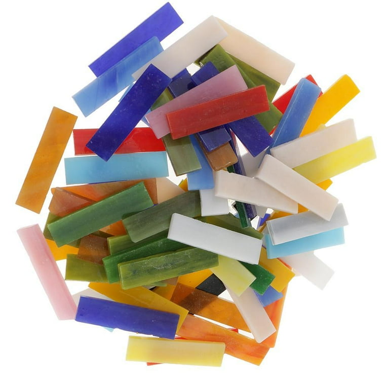Rectangle Mosaic Tiles Stained Glass Pieces Supplies for Kids Crafts Stones  Bulk, Colored, Set of 70Pcs, 10mm x 40mm 