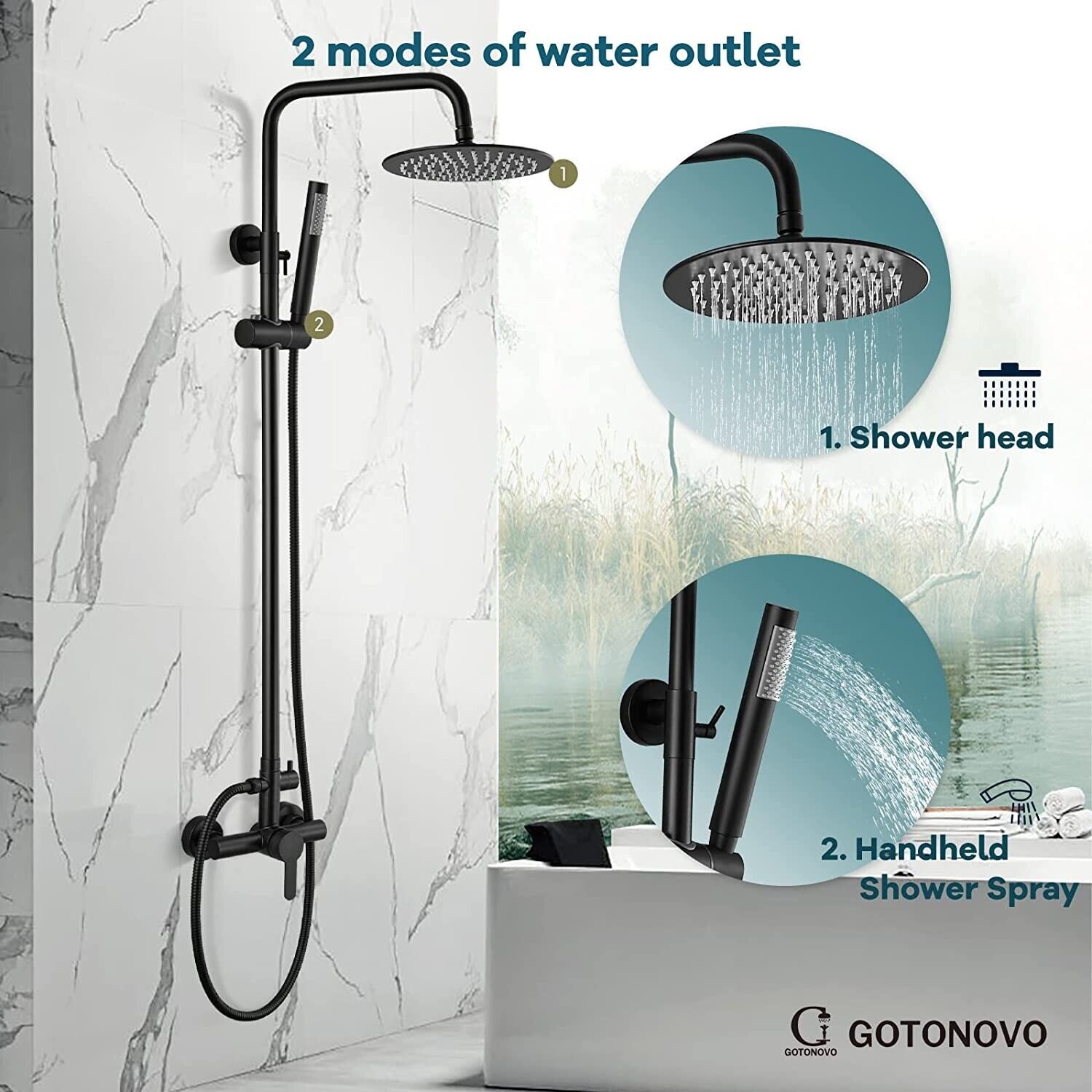 Black Shower Faucet Set Wall Shower System Fixture Stainless Steel Mixer Tap