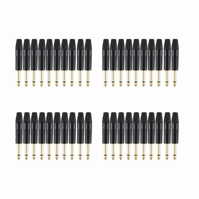 Chapado En Oro 40Pcs Plug Mono Professional 2 6.35 mm 6.5mm Jack Estéreo Enchufe 6.35mm Jack Negro