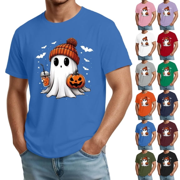 Halloween Shirts for Men Candy Spider Print Short Sleeve Spooky Tops Skeleton Graphic Crew Neck Scary Funny Costumes 3XL