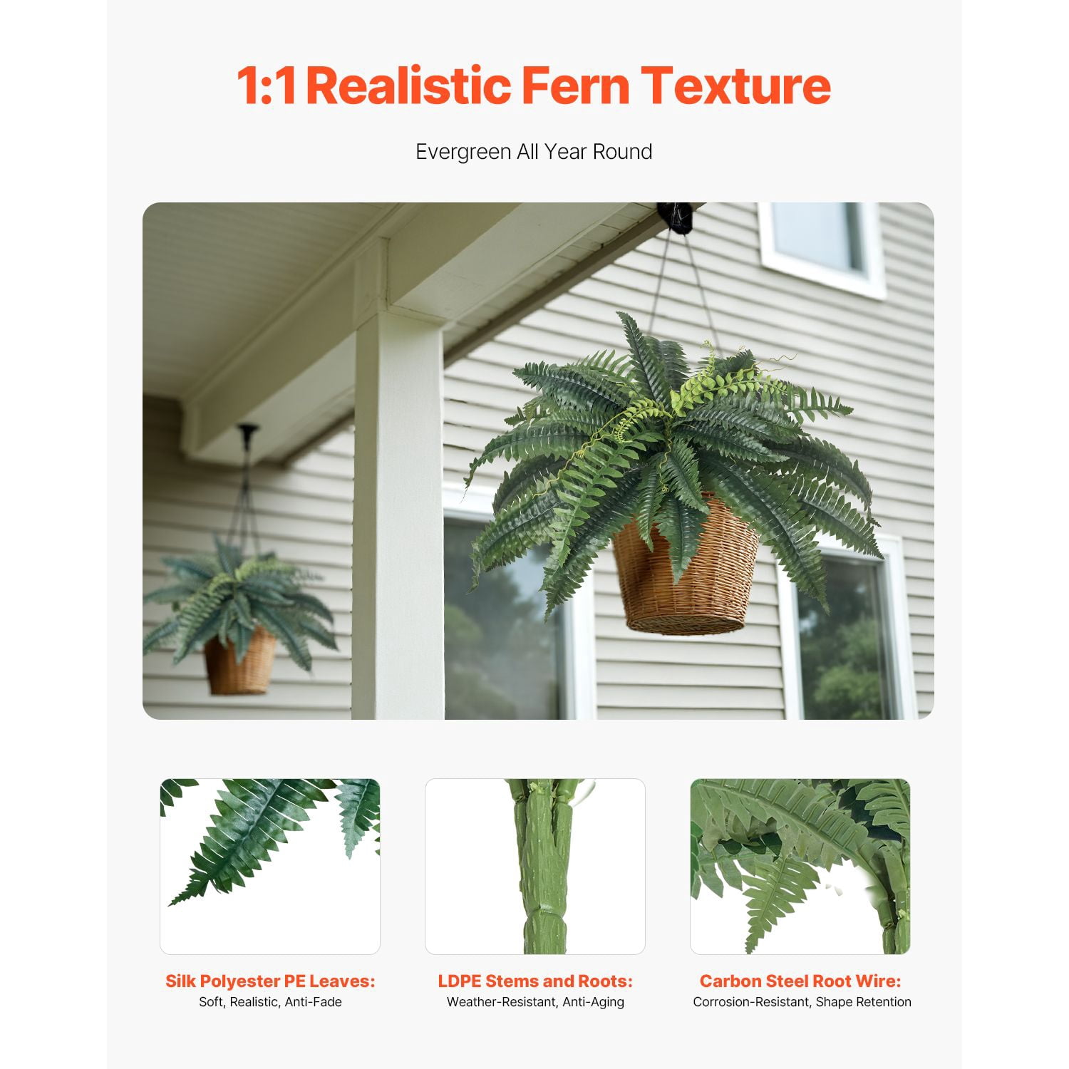 Artificial Ferns 2-Pack Fake Plants, 31-34 Inch Natural Spread Lifelike Faux Fern, Realistic Greenery for Home Garden Porch Indoor Outdoor Decor