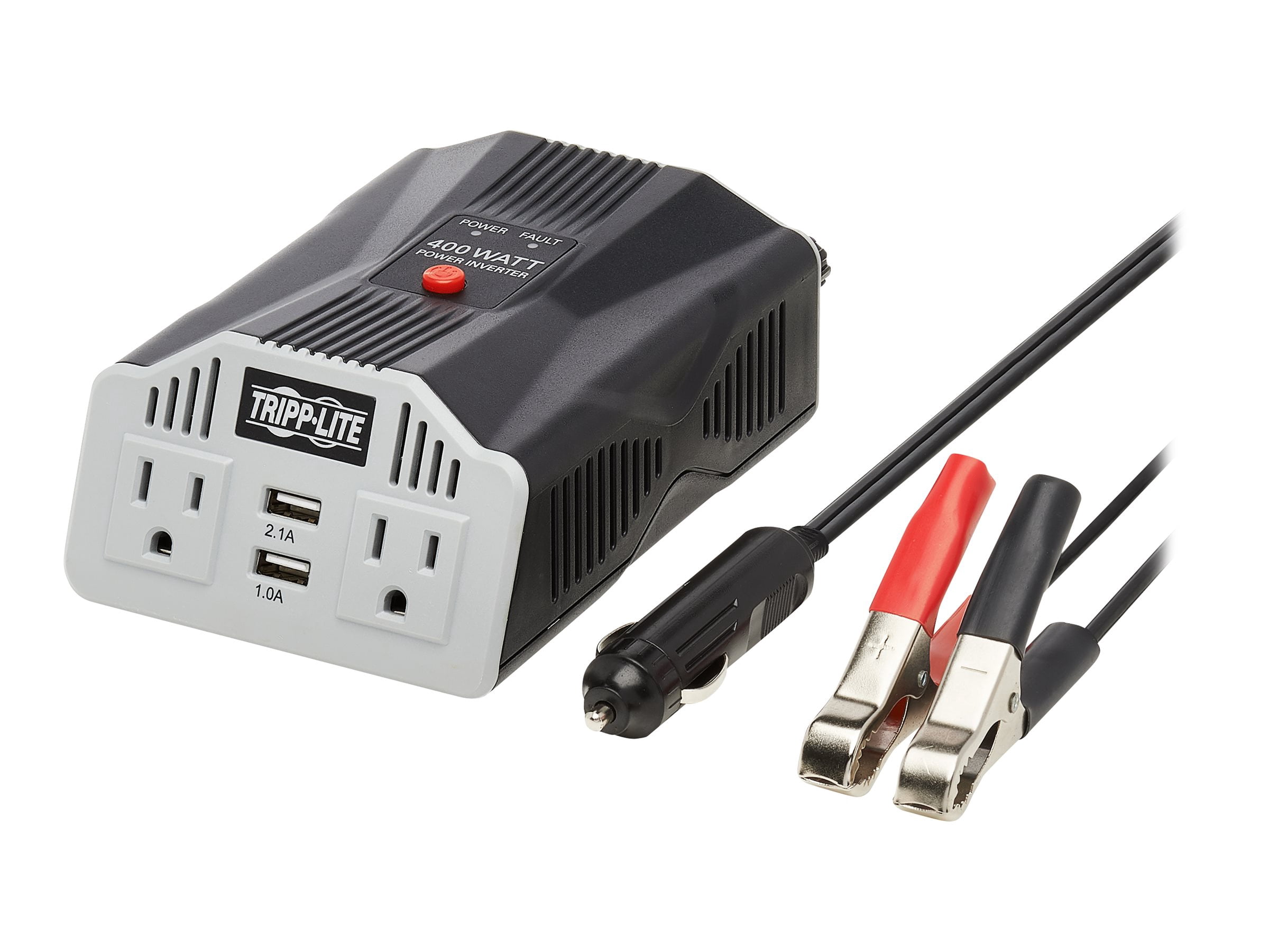 Tripp Lite 400W Car Power Inverter with 2 Outlets & 2 USB Charging Ports, Ultra-Compact (PV400USB)
