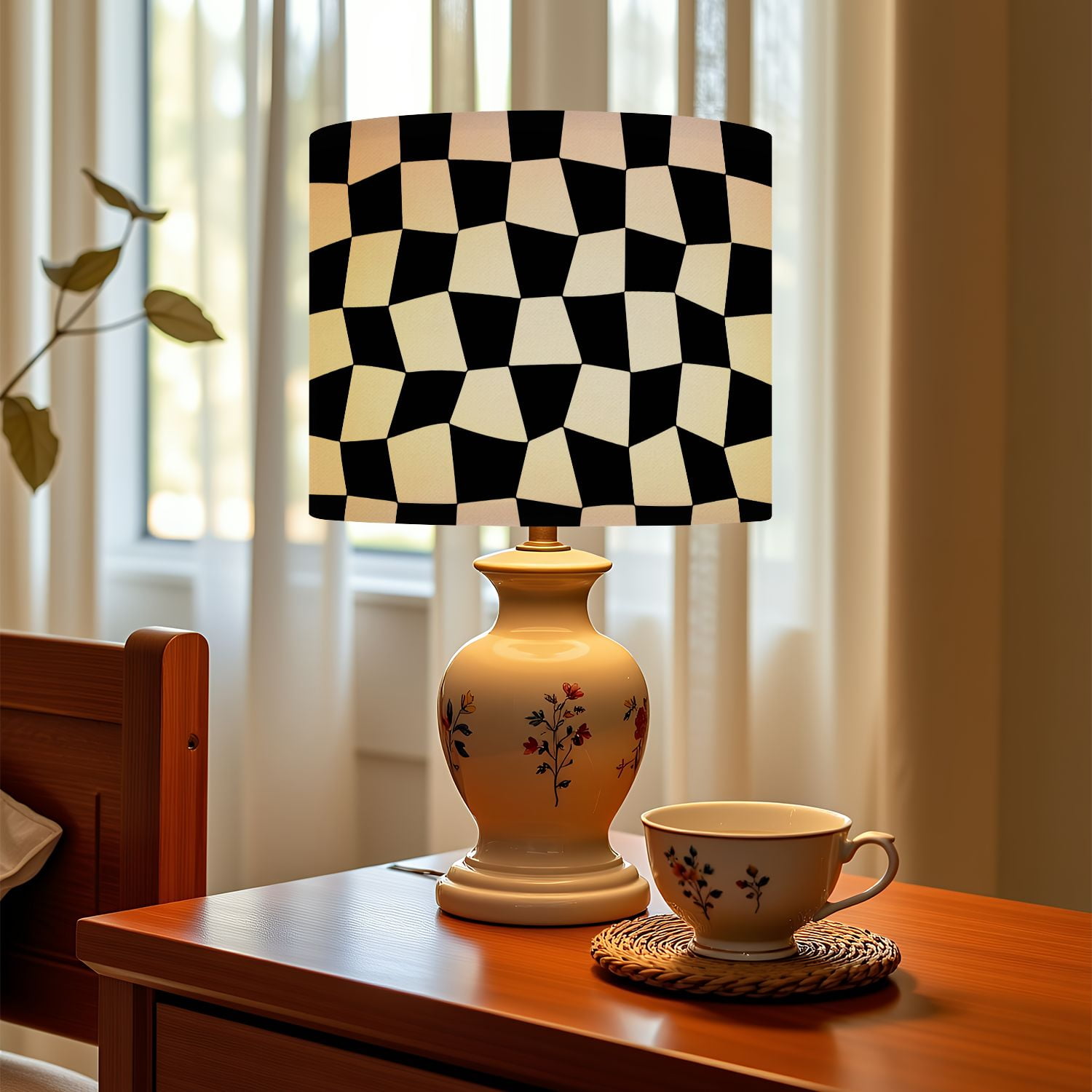 Linen Drum Lampshades Black White Checkered Seamless Endless Racing Flag Texture 13"x13"x10" Light Shade for Table Lamps Floor Lamps Drum Lamp Shades Lampshade Replacement Assembly Required