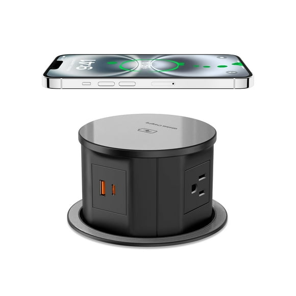 Enchufe desplegable con cargador inalámbrico de 15 W, 4 tomas de corriente alterna y USB