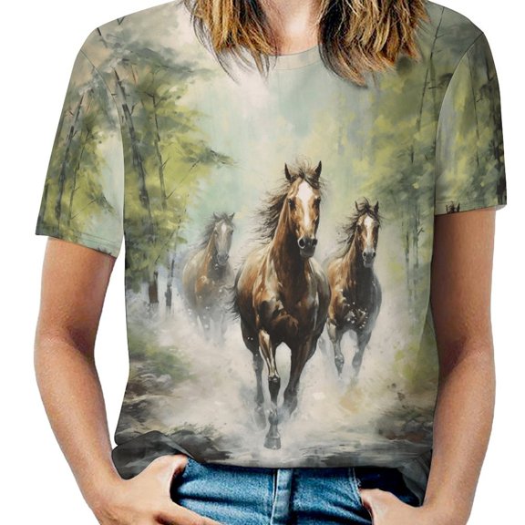 Cool Horse T Shirts Basic T-Shirt Short Sleeve Ladies Tee Shirt Summer Graphic Clothing