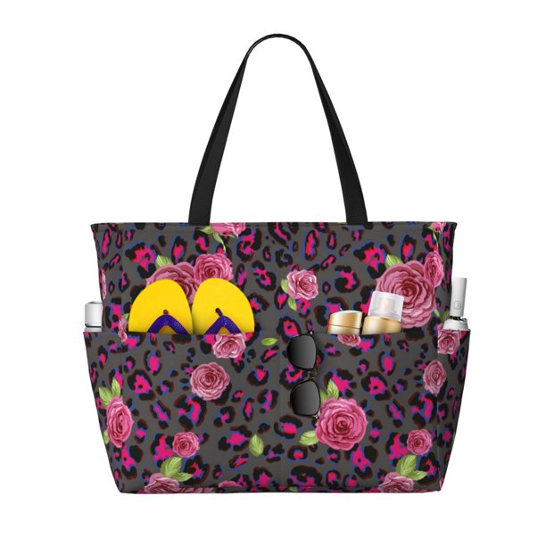 Fotbe Rose Mix Leopard 2 Bolsa de Viaje para Playa - Resistente al Agua, Bolsa Tote de Gran Capacidad y Ligera con 7 Bolsillos para Mujeres y Hombres