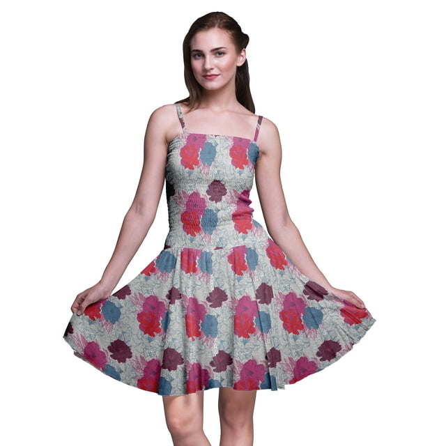 Bimba Robe d'Été à Bretelles Spaghetti Imprimée Florale Robe de Plage de Vacances-Moyenne
