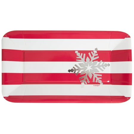 Disney Christmas Plate - Foil Rectangle Paper Appetizer Elegant Red Christmas Plates, 8ct
