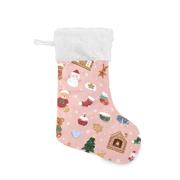 Christmas Stocking with Hanging Loop for Family Holiday Ornament Pink Cute Christmas Icons