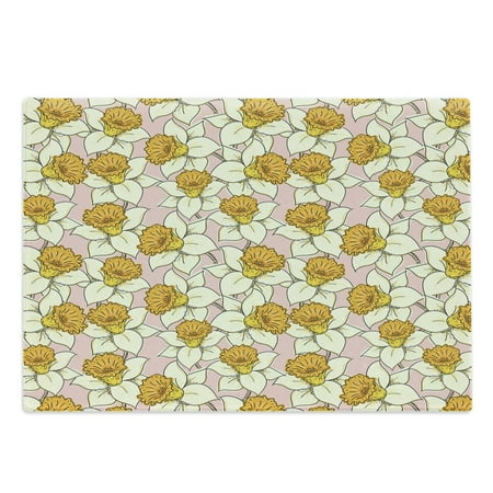 

Yellow Flower Cutting Board Playful Spring with Narcissus Daffodils Flourish Graphic Garden Decorative Tempered Glass Cutting and Serving Board Large Size Pale Pink Yellow Cream by Ambesonne