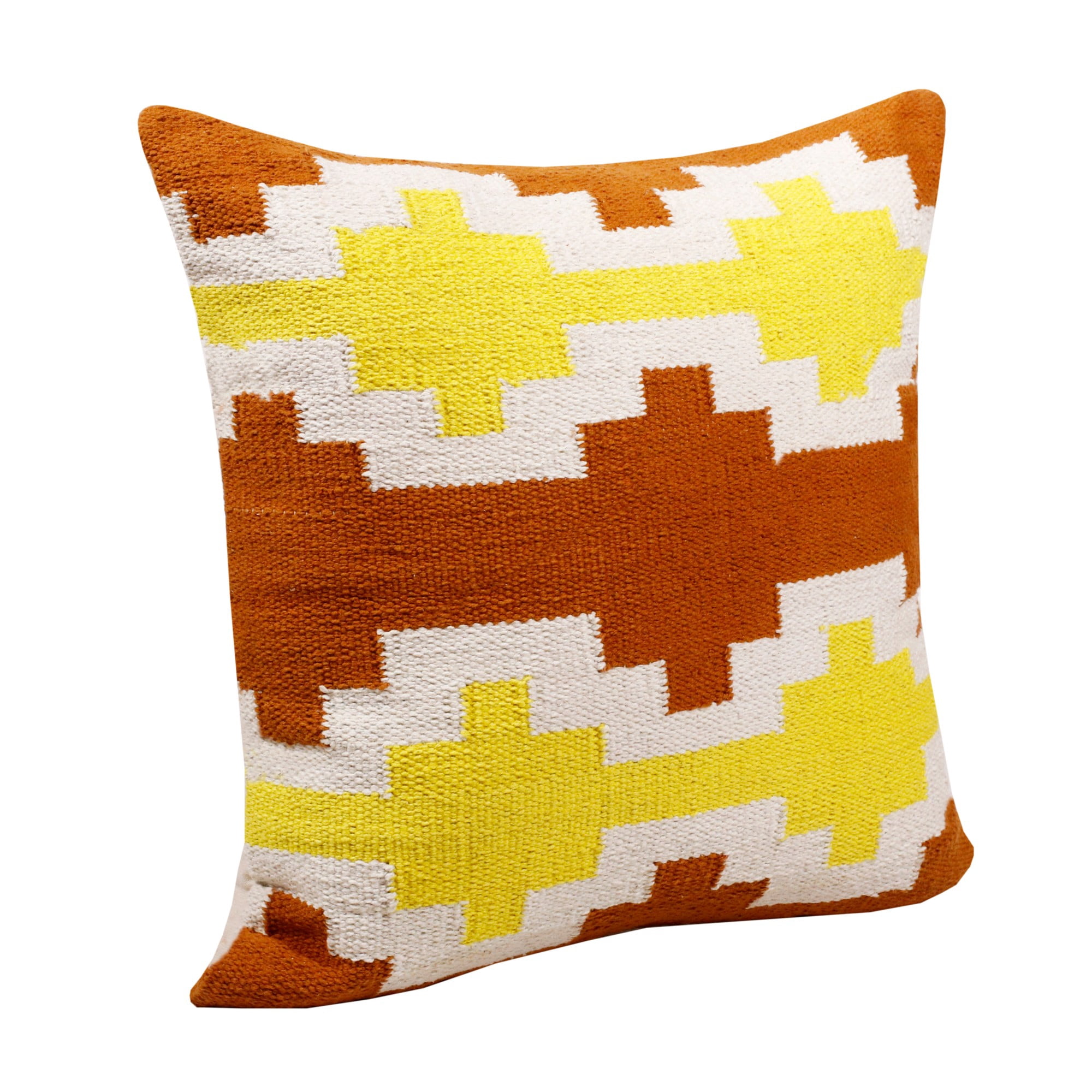 Laddha Home Designs Handwoven Overtufted Geometric Cotton Throw Pillow Cover - 20" - Orange and