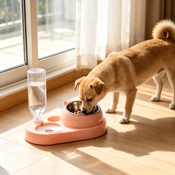 Pet Bowl Plastic Auto Water Dispenser Double Drinking Station No Spill Non-Slip for Small Medium Dogs Cats by MPOISVA