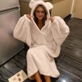thumbnail image 4 of QATAINLAV Blanket Oversized Hoodie Pajamas for Women Cute Ear Hooded Sweatshirt Dress Long Sleeve Pullover Pajamas, Beige, XL, 4 of 10