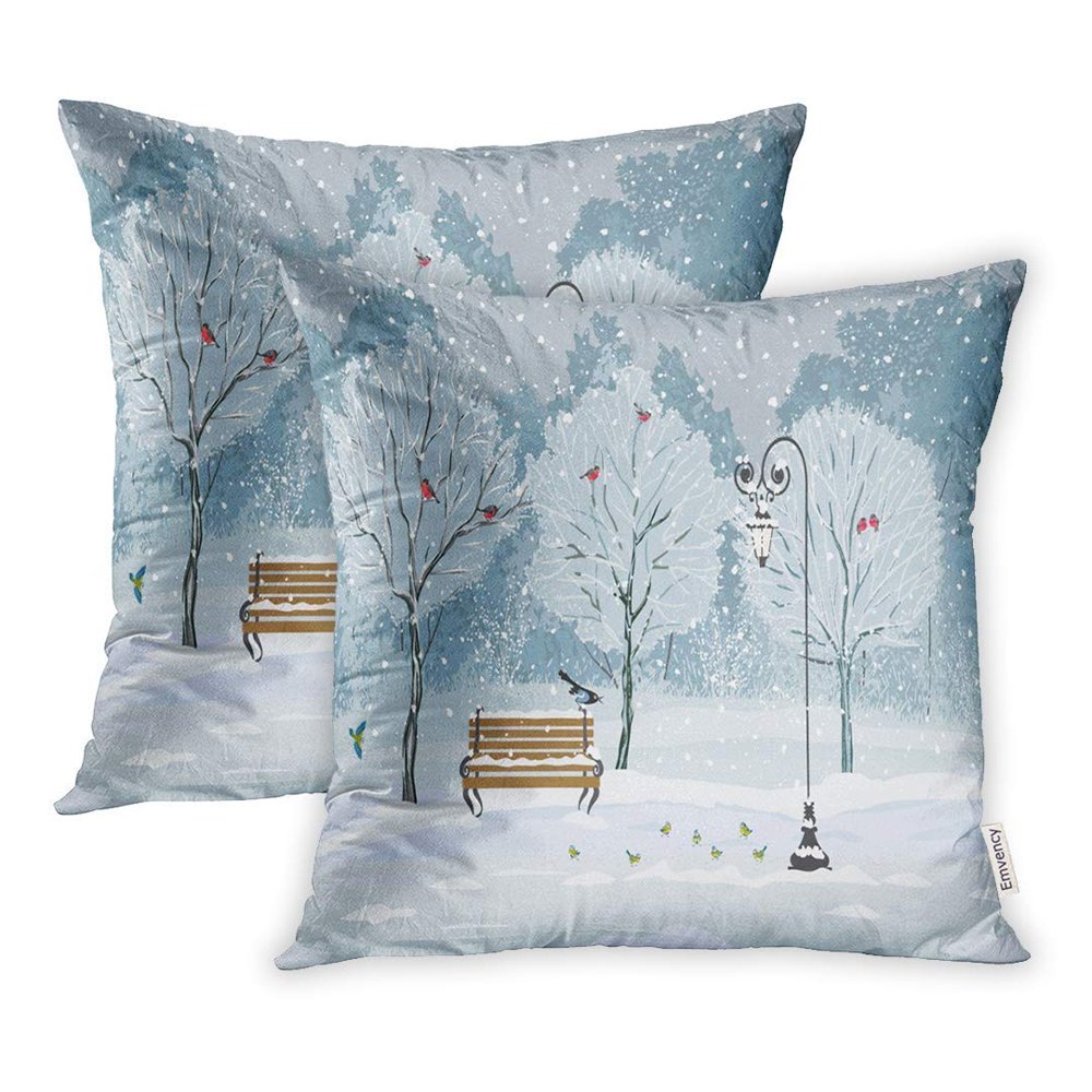 USART Blue Winter Silent Falling of Snow in The Park Various Birds