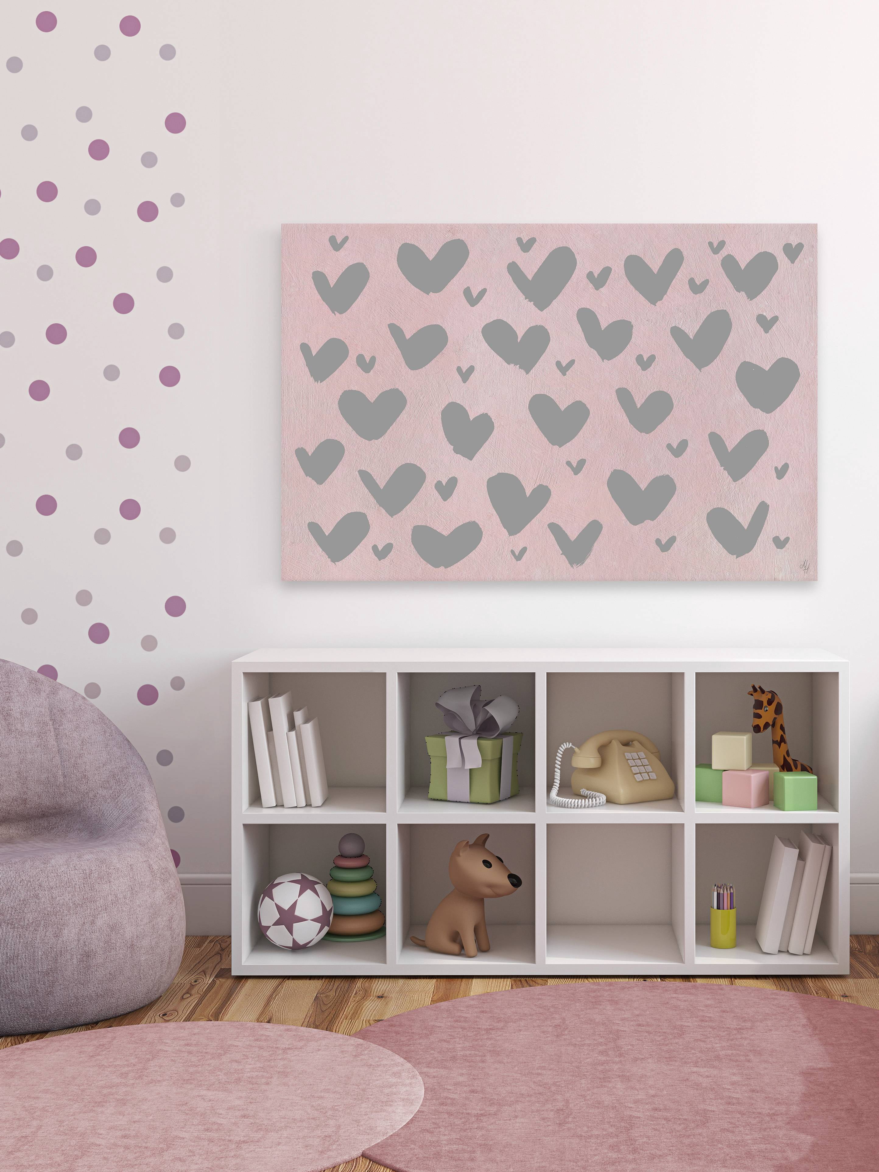 Marmont Hill Pink and Gray Hearts Canvas Wall Art