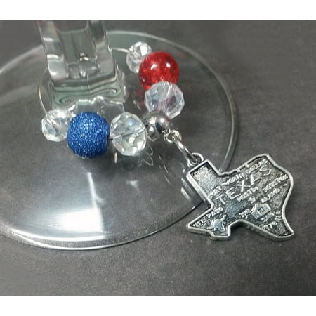 Red Blue Texas State Wine Drink Marker Beaded Charms Glass and Silver (Best Time To Visit Texas Wine Country)