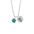 thumbnail image 2 of Delight Jewelry Silvertone Medium Translucent Teal Paw Silvertone Script Initial Disc - G - Charm Necklace, 20"+3", 2 of 4