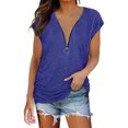 thumbnail image 1 of Gibobby Blusa Sexy Cuello en V Camiseta suelta informal con cuello en V para mujer, blusa manga corta con estampado(Azul,G), 1 of 5