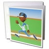 3dRose Cartoon AA Baseball Player in Blue White Running - Greeting Card, 6 by 6-inch