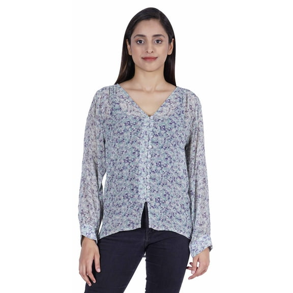 Moomaya Printed WoMen's Button Down Shirt Long Sleeve Tshirt V-Neck Tunic Top
