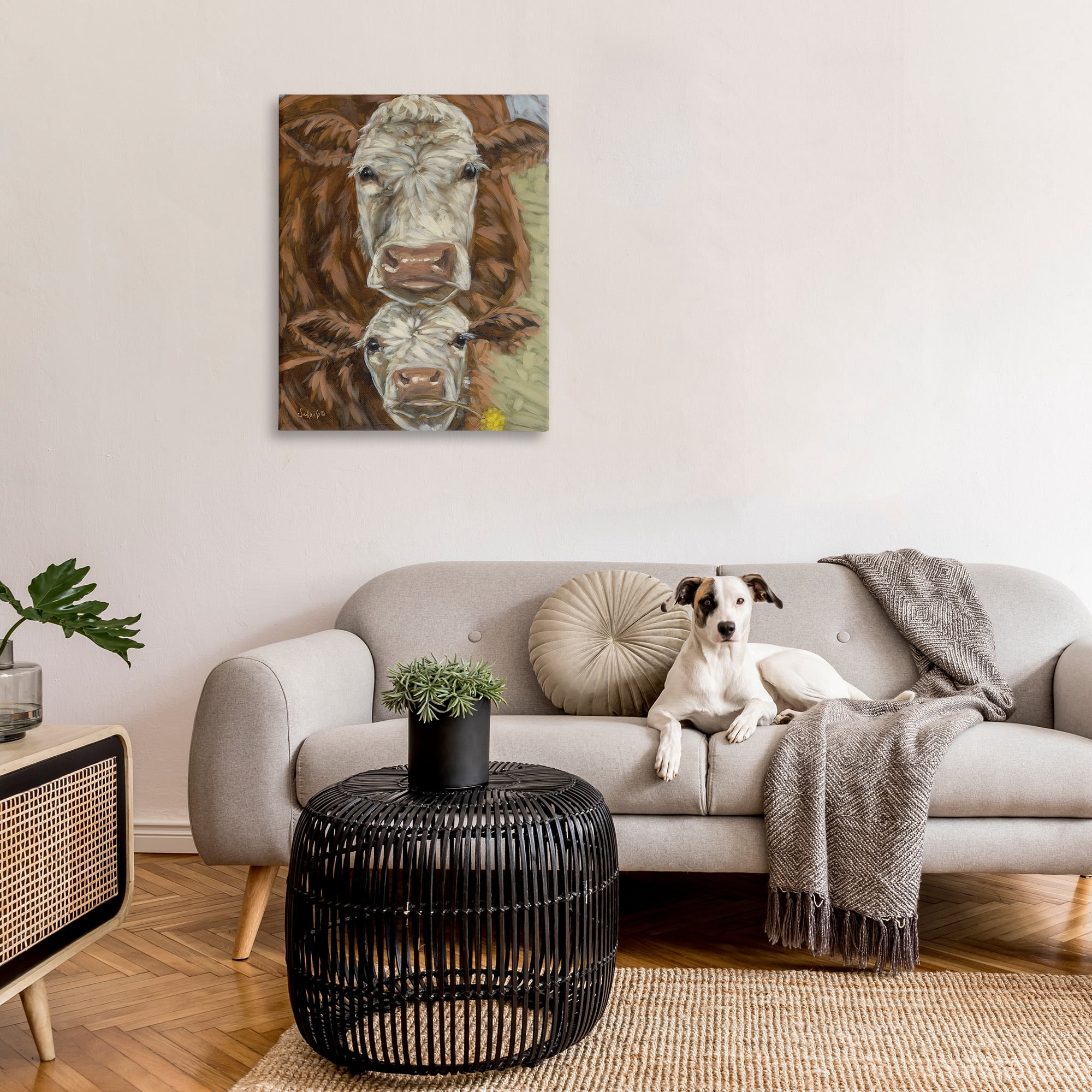 Stupell Industries Cattle and Calf Gazing Animals & Insects Painting Gallery Wrapped Canvas Art Print Wall Art, 30 x 40