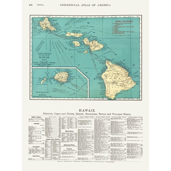 Historic State Map - Hawaii - Rand McNally 1902 - Vintage Wall Art