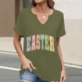 thumbnail image 2 of Corto para las Mujeres Casual Verano 2025 Pascua Impresión V-Cuello Camiseta, Ligero 95% Poliéster 5% Spandex Top para Toda la Temporada Hogar Y Diario, 2 of 7