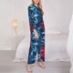 thumbnail image 3 of Balery Red And Blue Leaves Conjunto de Pijama con Estampado para Mujer, Conjunto de Dos Piezas con Manga Larga, Ropa de Dormir Suave con Bolsillos, Pijamas Cómodos-Large, 3 of 7
