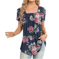 thumbnail image 1 of Blusa con estampado de manga corta y cuello cuadrado informal cómoda a la moda para mujer OAVQHLG3B Store  lin121212, 1 of 4