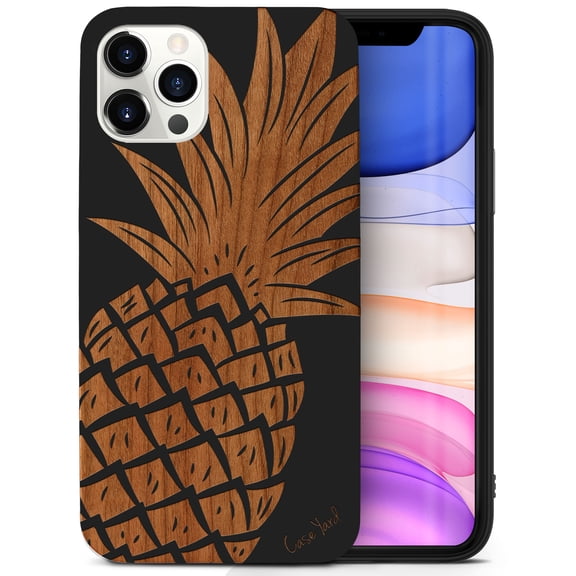 Case Yard Wooden Case for iPhone-12/12-Pro Soft TPU Silicone cover Slim Fit Shockproof Wood Protective Phone Cover for Girls Boys Men and Women Supports Wireless Charging Pineapple Design