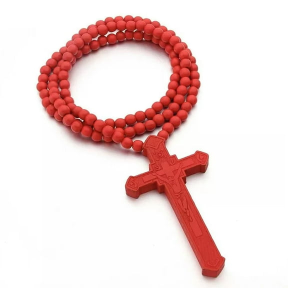 GKNET Men's Red Wooden Jesus Christ Crucifix Cross Pedant Catholic Necklace Chain 35"