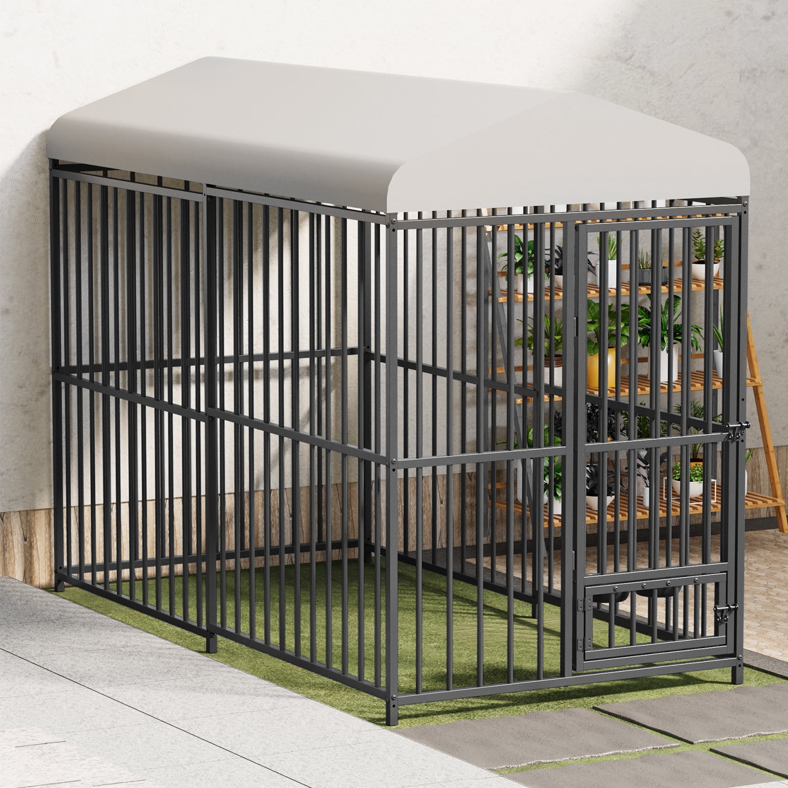 8x4x6 FT Outdoor Dog Kennel for Large Dogs, Heavy Duty Dog Playpen Fence with Lock, Dog Enclosures with UV-Resistant Waterproof Roof Cover for Outside
